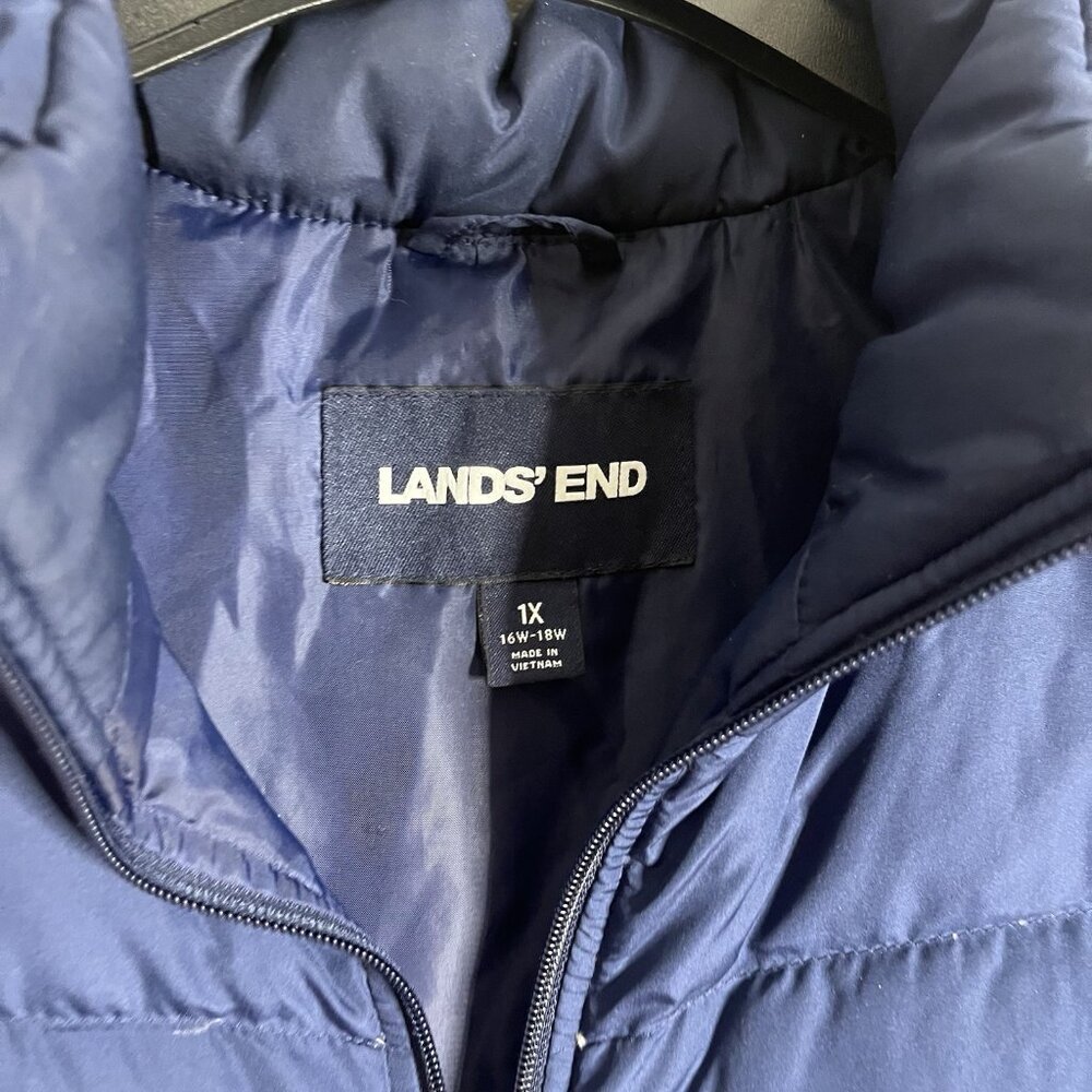 Lands End Vest Blue Size 1X Down Puffer Full Zip - Picture 2 of 6